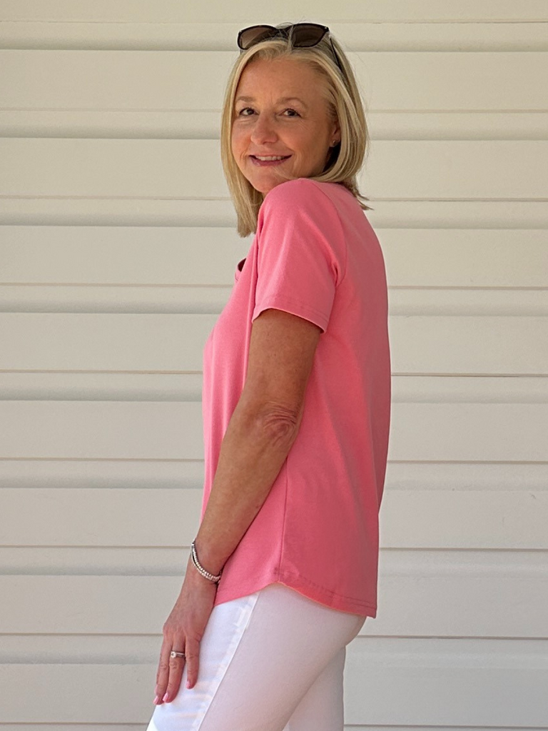 GS V Neckline Tee-Coral