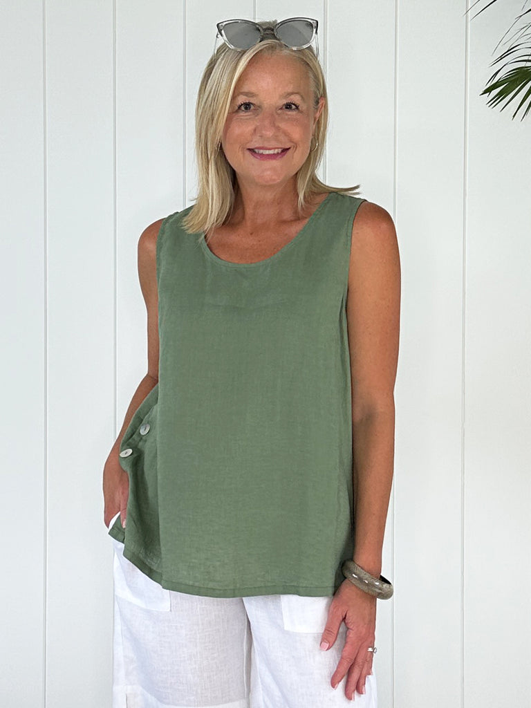 Sara Side Button Cami - Khaki