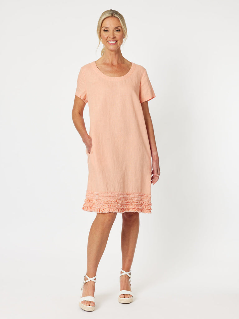 Ruffle Hem Linen Dress - Mandarine