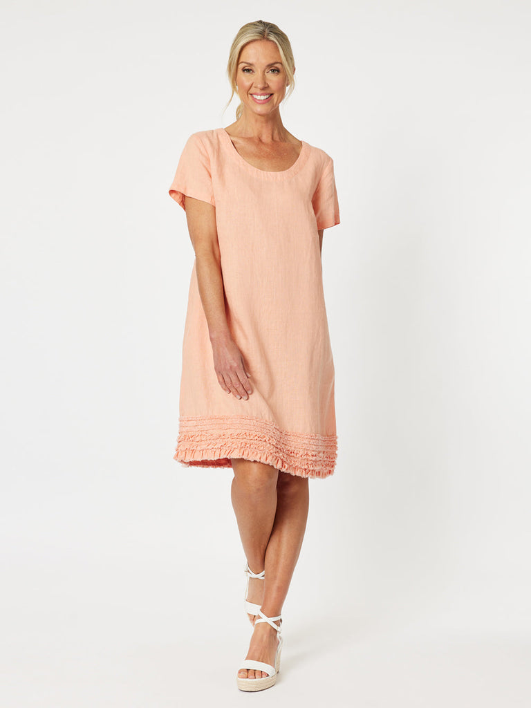 Ruffle Hem Linen Dress - Mandarine