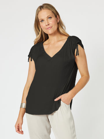 Traveller Luxe V Neck Top - Black