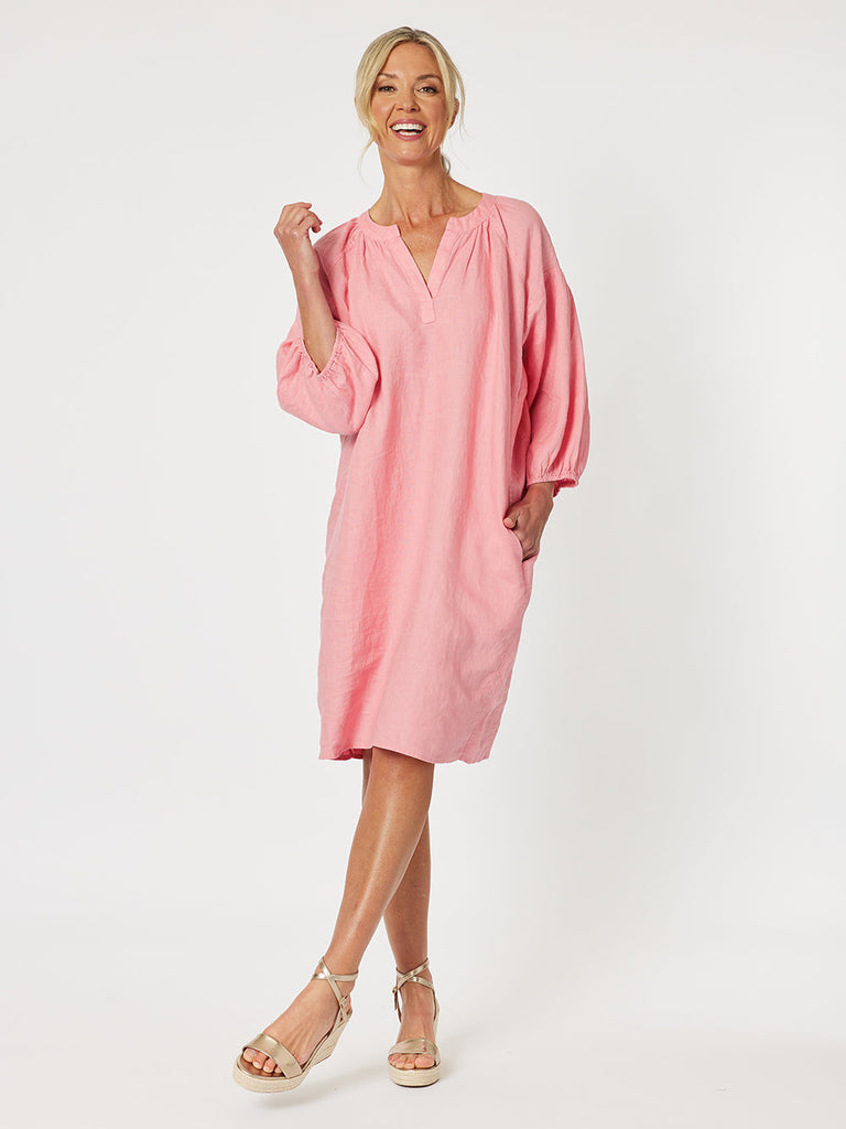 Judy Linen Dress - Coral